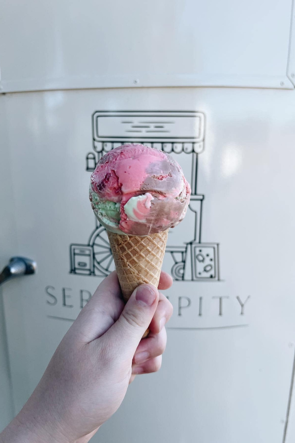 Home Page Services Serendipity 2: a hand holding an ice cream cone in front of the ice cream truck